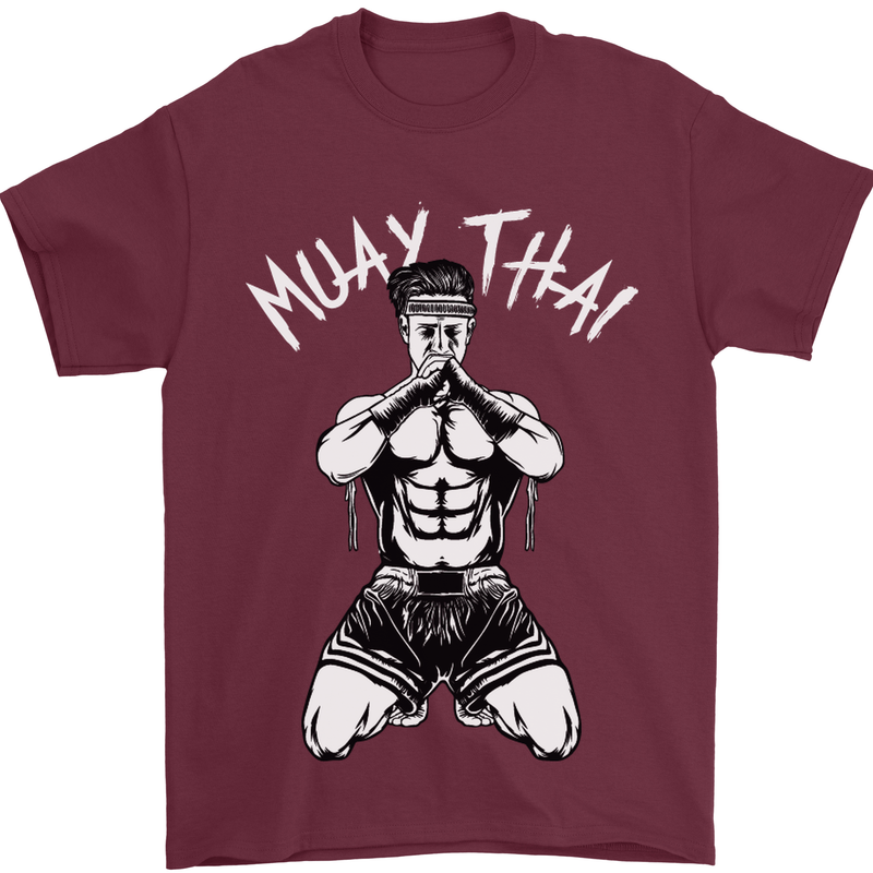 Muay Thai Fighter Mixed Martial Arts MMA Mens T-Shirt Cotton Gildan Maroon