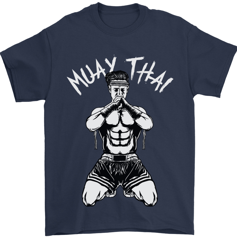 Muay Thai Fighter Mixed Martial Arts MMA Mens T-Shirt Cotton Gildan Navy Blue