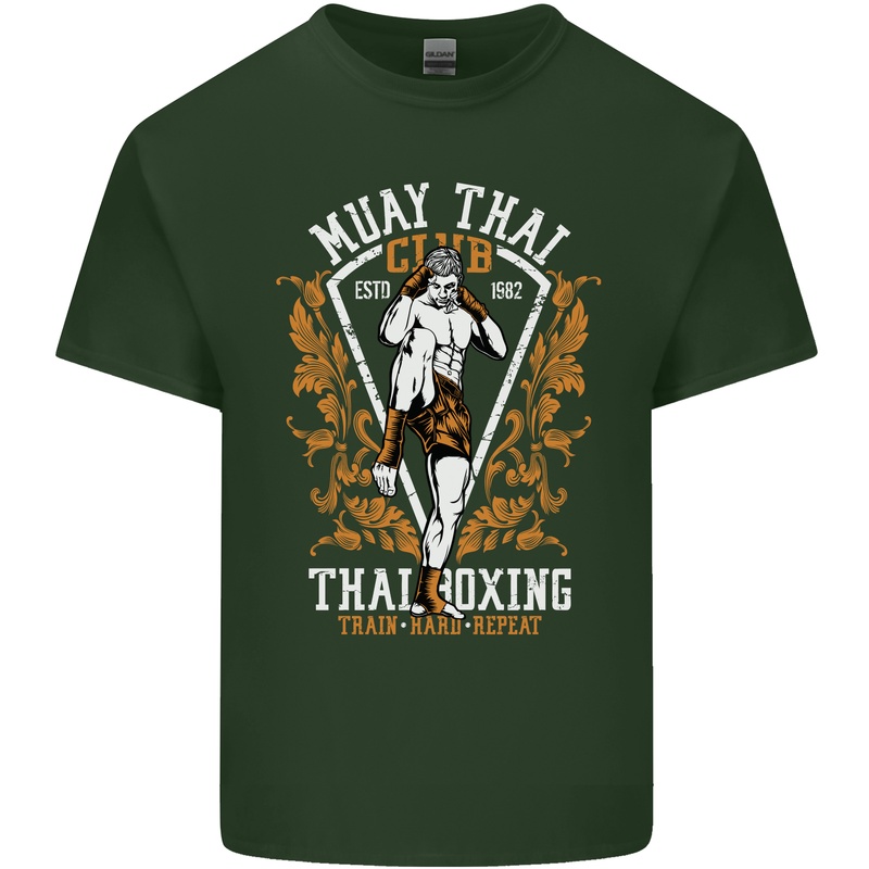 Muay Thai Fighter Warrior MMA Martial Arts Mens Cotton T-Shirt Tee Top Forest Green