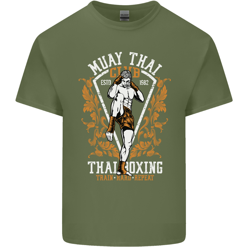 Muay Thai Fighter Warrior MMA Martial Arts Mens Cotton T-Shirt Tee Top Military Green