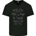 Muay Thai Fighting MMA Martial Arts Gym Mens V-Neck Cotton T-Shirt Black