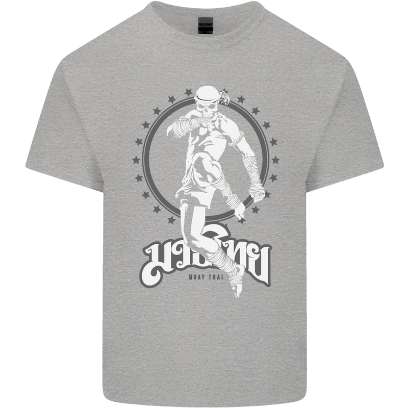 Muay Thai Skeleton MMA Mixed Martial Arts Mens Cotton T-Shirt Tee Top Sports Grey