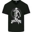 Muay Thai Skeleton MMA Mixed Martial Arts Mens V-Neck Cotton T-Shirt Black