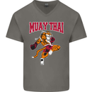Muay Thai Tiger MMA Mixed Martial Arts Mens V-Neck Cotton T-Shirt Charcoal