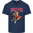 Muay Thai Tiger MMA Mixed Martial Arts Mens V-Neck Cotton T-Shirt Navy Blue