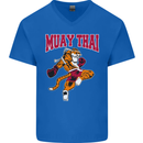 Muay Thai Tiger MMA Mixed Martial Arts Mens V-Neck Cotton T-Shirt Royal Blue
