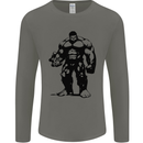 Muscle Man Gym Training Top Bodybuilding Mens Long Sleeve T-Shirt Charcoal