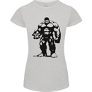 Muscle Man Gym Training Top Bodybuilding Womens Petite Cut T-Shirt Sports Grey