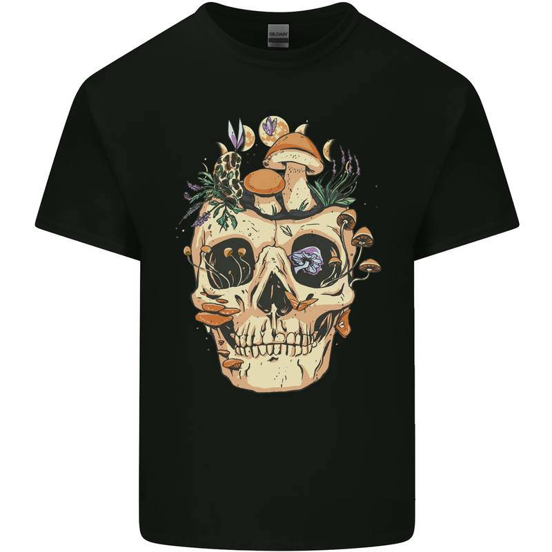 Mushroom Skull Nature Ecology Toadstool Mens Cotton T-Shirt Tee Top Black