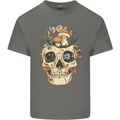 Mushroom Skull Nature Ecology Toadstool Mens Cotton T-Shirt Tee Top Charcoal