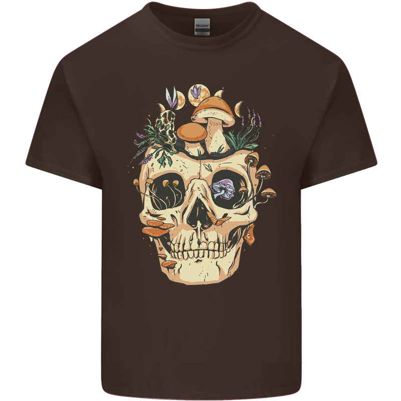 Mushroom Skull Nature Ecology Toadstool Mens Cotton T-Shirt Tee Top Dark Chocolate