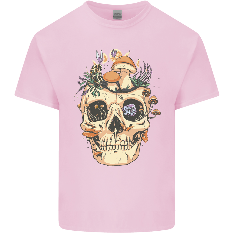 Mushroom Skull Nature Ecology Toadstool Mens Cotton T-Shirt Tee Top Light Pink