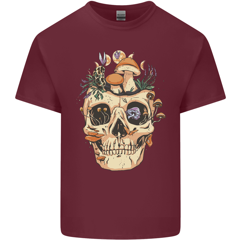 Mushroom Skull Nature Ecology Toadstool Mens Cotton T-Shirt Tee Top Maroon