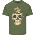 Mushroom Skull Nature Ecology Toadstool Mens Cotton T-Shirt Tee Top Military Green