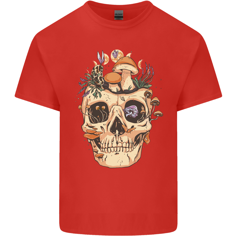 Mushroom Skull Nature Ecology Toadstool Mens Cotton T-Shirt Tee Top Red