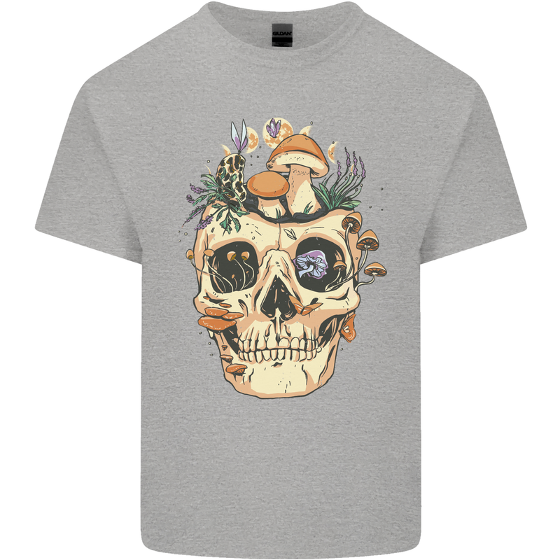 Mushroom Skull Nature Ecology Toadstool Mens Cotton T-Shirt Tee Top Sports Grey