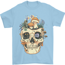 Mushroom Skull Nature Ecology Toadstool Mens T-Shirt Cotton Gildan Light Blue