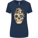 Mushroom Skull Nature Ecology Toadstool Womens Wider Cut T-Shirt Navy Blue