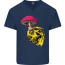 Mushroom Skull Toadstool Magic Gothic Mens V-Neck Cotton T-Shirt Navy Blue
