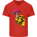Mushroom Skull Toadstool Magic Gothic Mens V-Neck Cotton T-Shirt Red