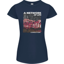 Mushrooms A Network of Life Mycology Womens Petite Cut T-Shirt Navy Blue