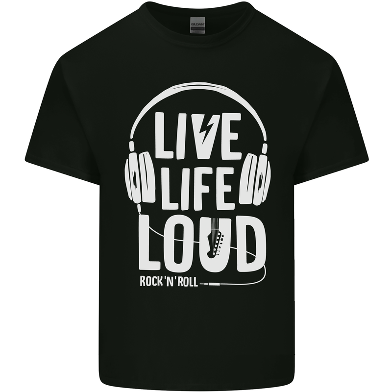 Music Live Life Loud Rock n Roll Guitar Mens Cotton T-Shirt Tee Top Black