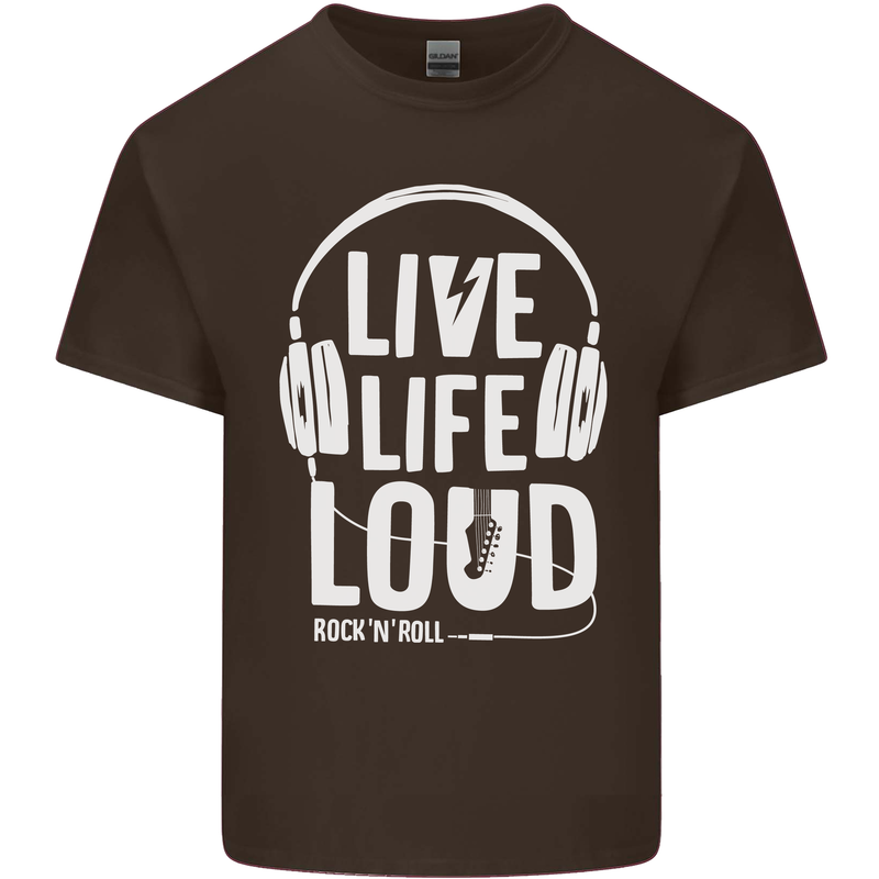 Music Live Life Loud Rock n Roll Guitar Mens Cotton T-Shirt Tee Top Dark Chocolate