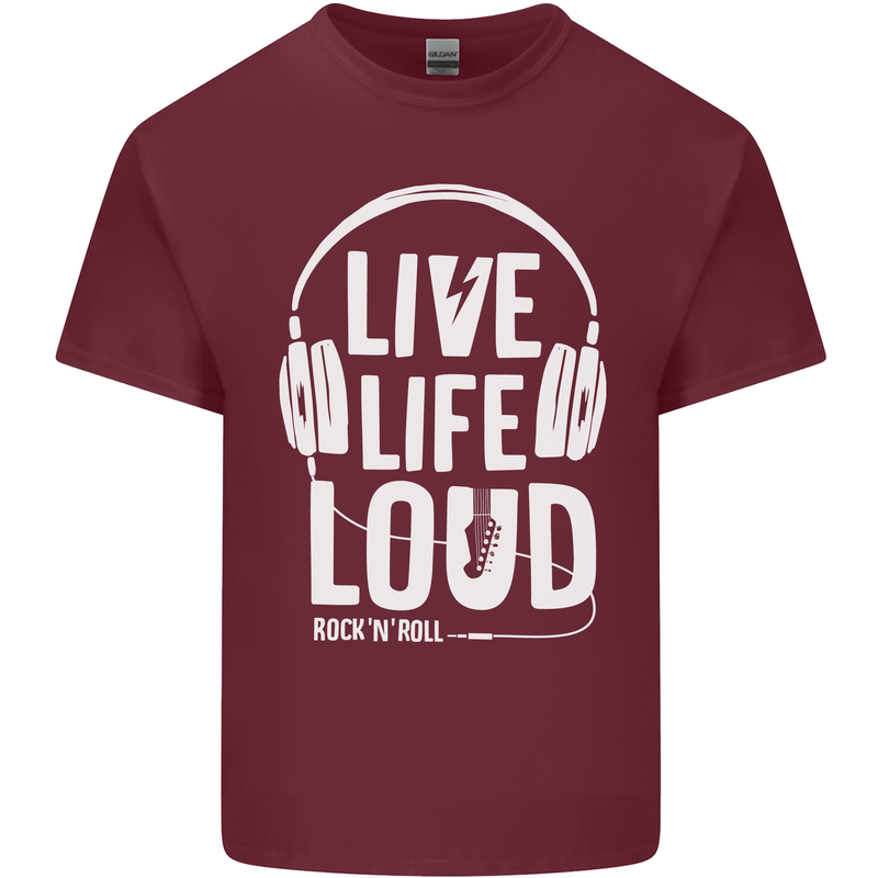 Music Live Life Loud Rock n Roll Guitar Mens Cotton T-Shirt Tee Top Maroon