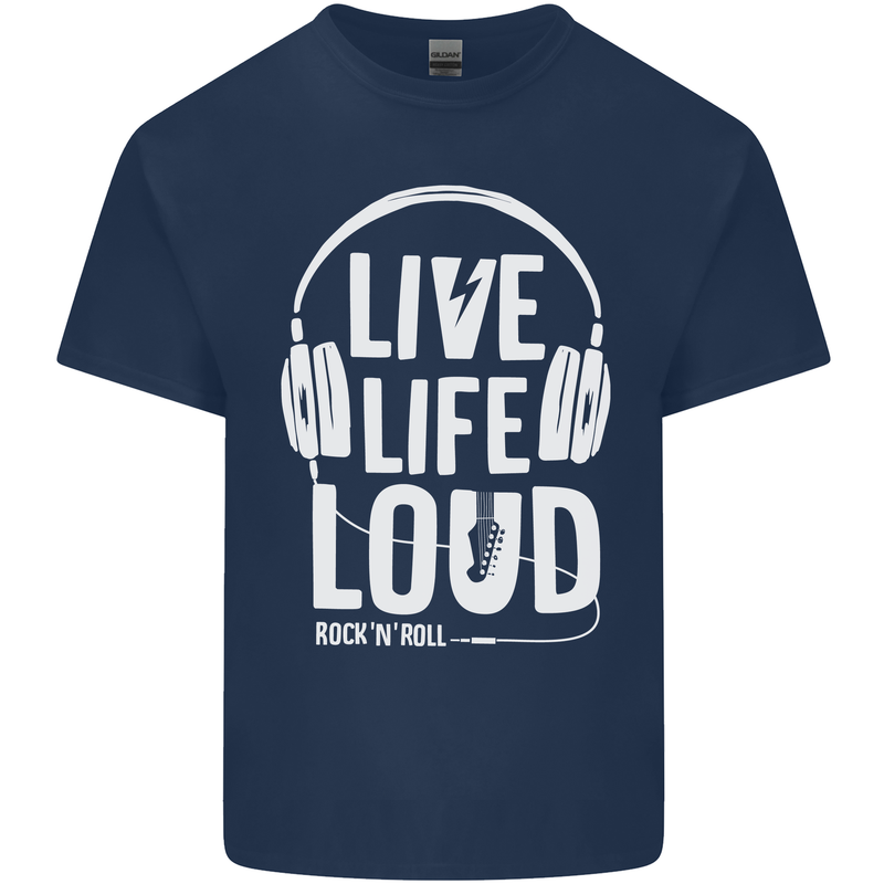 Music Live Life Loud Rock n Roll Guitar Mens Cotton T-Shirt Tee Top Navy Blue