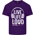 Music Live Life Loud Rock n Roll Guitar Mens Cotton T-Shirt Tee Top Purple