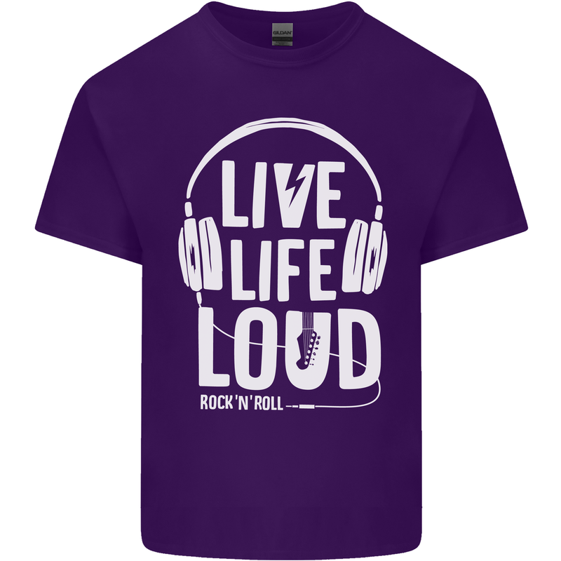Music Live Life Loud Rock n Roll Guitar Mens Cotton T-Shirt Tee Top Purple