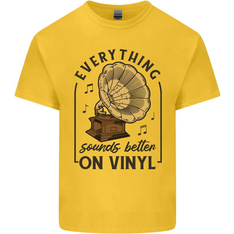 Music Sounds Better on Vinyl Records DJ Mens Cotton T-Shirt Tee Top Yellow