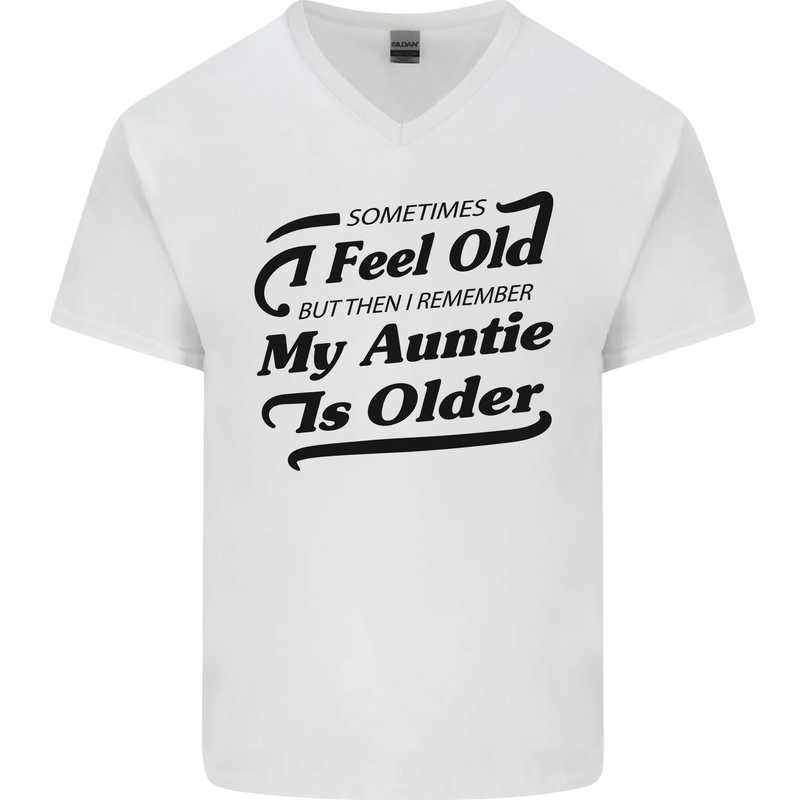 My Auntie is Older 30th 40th 50th Birthday Mens V-Neck Cotton T-Shirt White