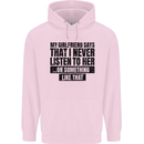 My Girlfriend Says I Never Funny Slogan Childrens Kids Hoodie Light Pink