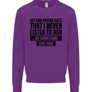 My Girlfriend Says I Never Funny Slogan Kids Sweatshirt Jumper Purple