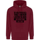My Girlfriend Says I Never Funny Slogan Mens 80% Cotton Hoodie Maroon