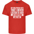 My Girlfriend Says I Never Listen Funny Mens Cotton T-Shirt Tee Top Red