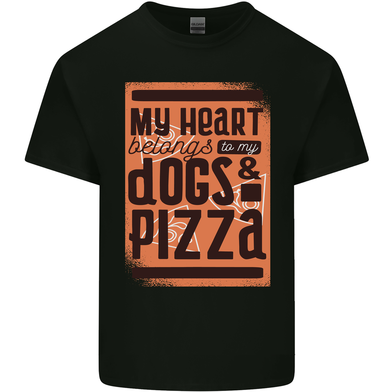 My Heart Belongs to Dogs & Pizza Funny Mens Cotton T-Shirt Tee Top Black