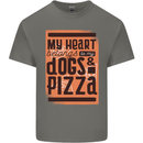 My Heart Belongs to Dogs & Pizza Funny Mens Cotton T-Shirt Tee Top Charcoal