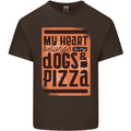 My Heart Belongs to Dogs & Pizza Funny Mens Cotton T-Shirt Tee Top Dark Chocolate