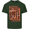 My Heart Belongs to Dogs & Pizza Funny Mens Cotton T-Shirt Tee Top Forest Green