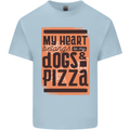My Heart Belongs to Dogs & Pizza Funny Mens Cotton T-Shirt Tee Top Light Blue