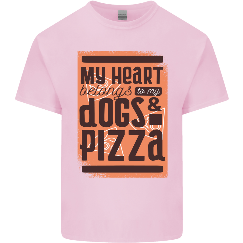 My Heart Belongs to Dogs & Pizza Funny Mens Cotton T-Shirt Tee Top Light Pink