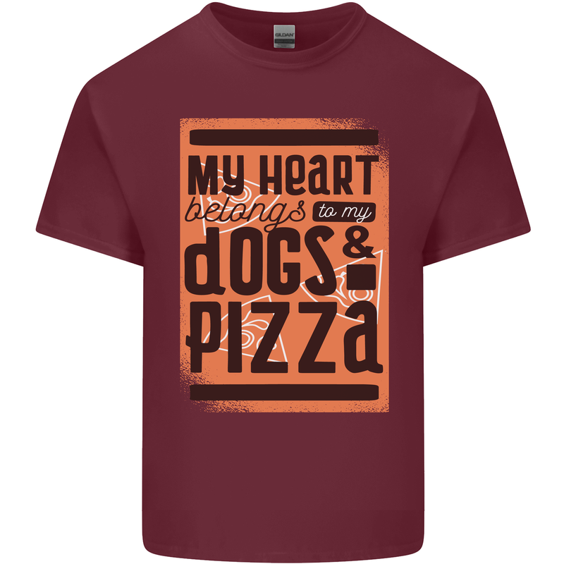 My Heart Belongs to Dogs & Pizza Funny Mens Cotton T-Shirt Tee Top Maroon