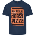 My Heart Belongs to Dogs & Pizza Funny Mens Cotton T-Shirt Tee Top Navy Blue