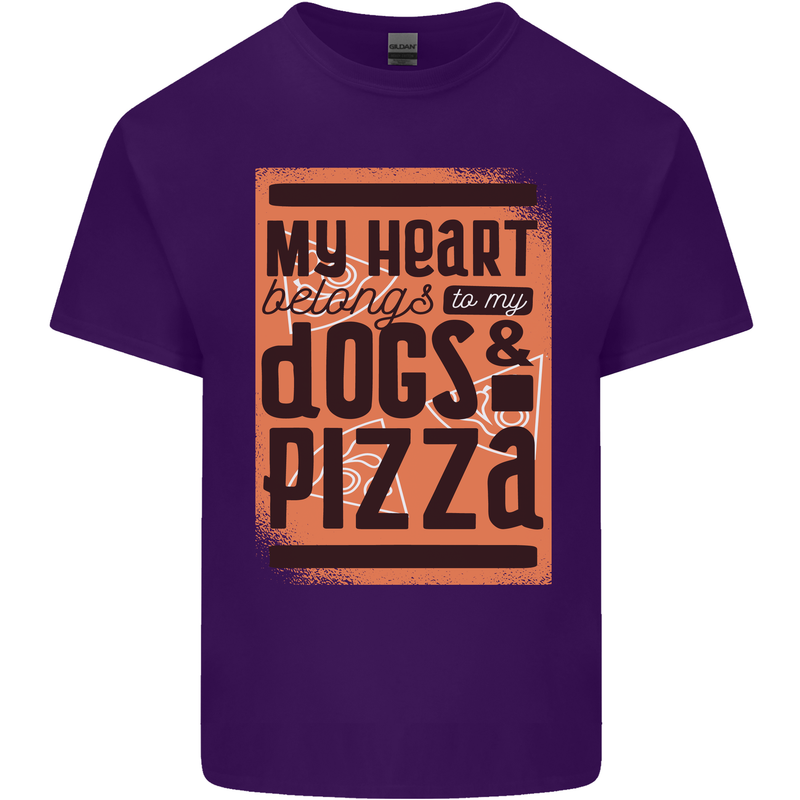 My Heart Belongs to Dogs & Pizza Funny Mens Cotton T-Shirt Tee Top Purple