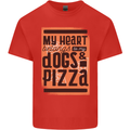 My Heart Belongs to Dogs & Pizza Funny Mens Cotton T-Shirt Tee Top Red