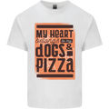 My Heart Belongs to Dogs & Pizza Funny Mens Cotton T-Shirt Tee Top White