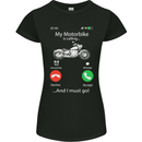 My Motorbike Is Calling Biker Motorcycle Womens Petite Cut T-Shirt Black