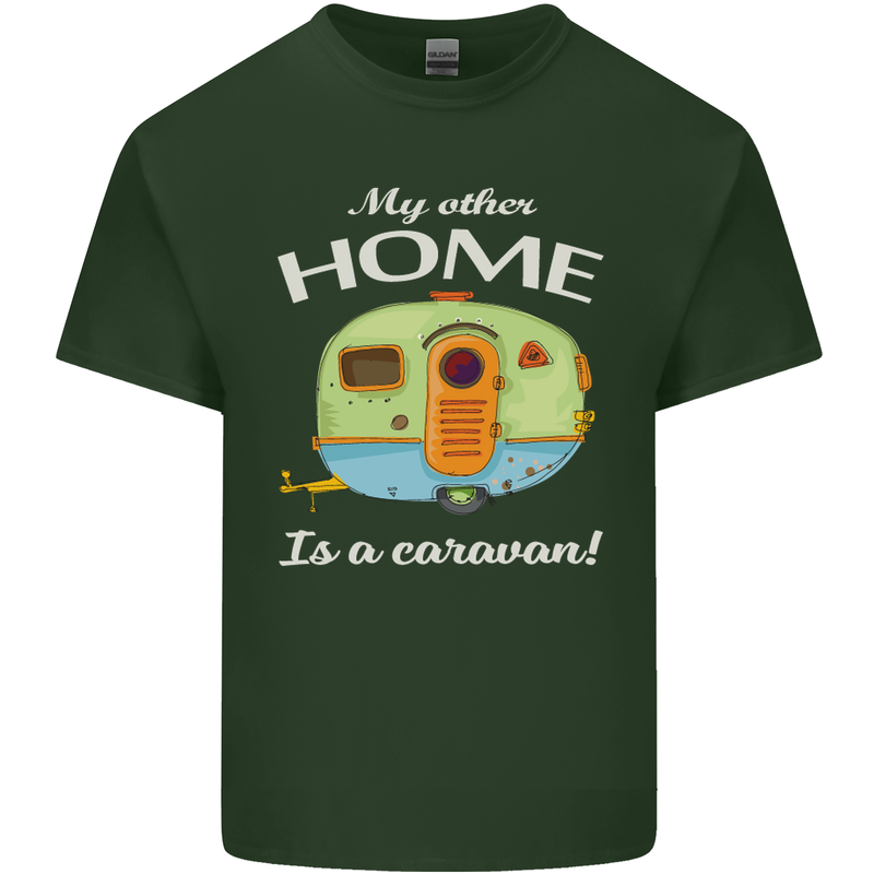My Other Home Is a Caravan Caravanning Mens Cotton T-Shirt Tee Top Forest Green
